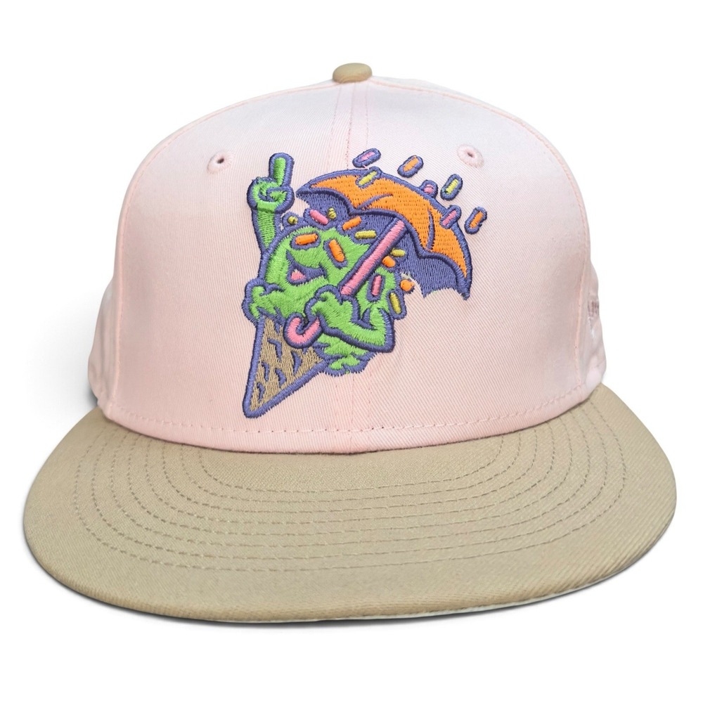 Ice Cream Cone Umbrella New Era 7 1/4 Pink Khaki 59Fifty Hat READ